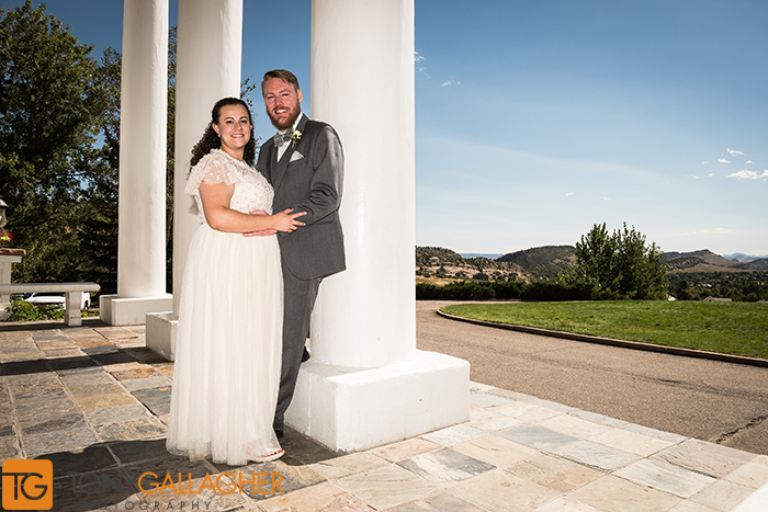 Bride and Groom in front of Manor House